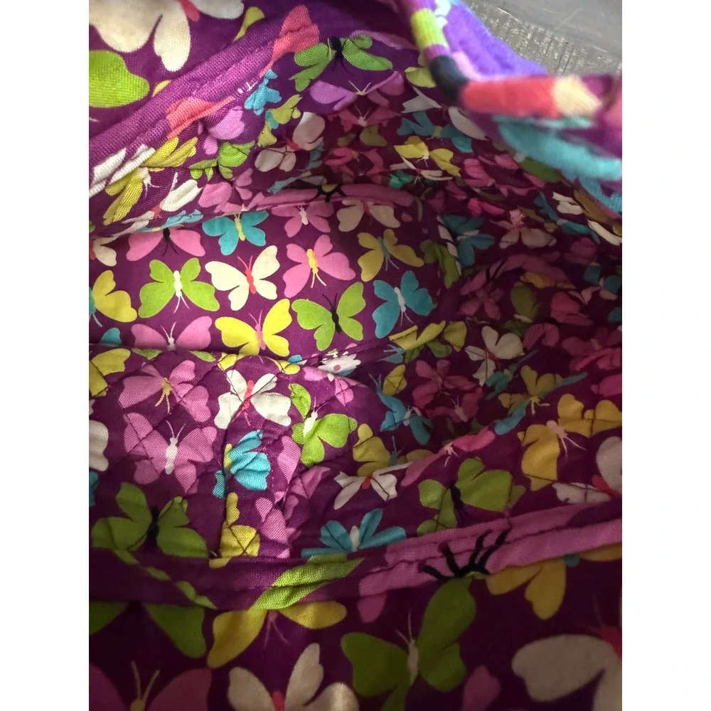 Vera Bradley Flutterby Floral Quilted Cotton Handbag Butterfly Print Hobo Bag